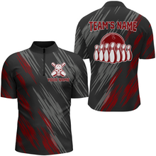 Load image into Gallery viewer, Skull Bowling Quarter-Zip Shirt For Men Black&amp;Red Bowling Jersey Bowling Team Shirt BDT158