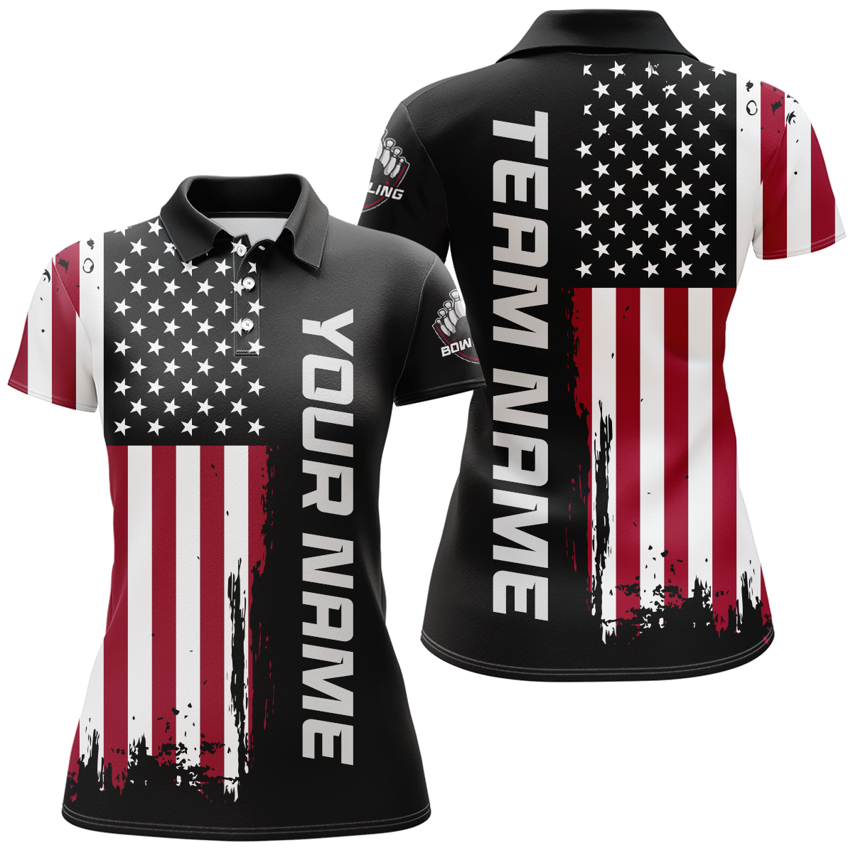 American Flag Bowling Shirt Men & Women Custom Bowling Polo Shirt Bowling Team Jersey BDT420