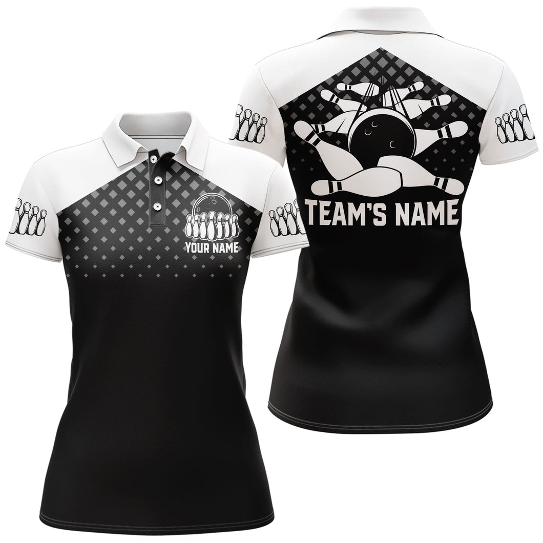 Black&White Bowling Polo Shirt For Women Custom Bowling Jersey Ladies Bowling Team Shirt BDT138