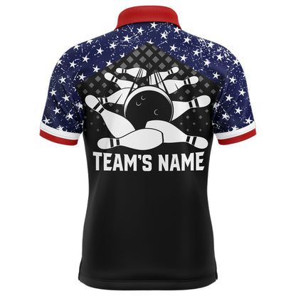 Patriotic Bowling Polo Shirt For Men Custom Bowling Team League Jersey USA Flag Bowling Shirt BDT140