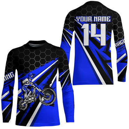 Custom Dirt Bike Jersey Blue UPF30+ Youth Motocross Shirt Boys Girls MX Jersey Men Women Motorcycle PDT543