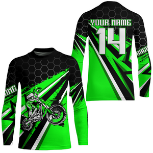 Custom Dirt Bike Jersey Green UPF30+ Kid Motocross Shirt Boys Girls MX Jersey Men Women Motorcycle PDT594