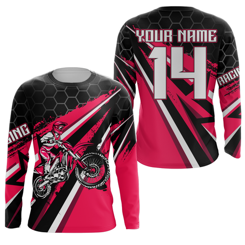 Custom Dirt Bike Jersey Pink UPF30+ Kid Motocross Shirt Boys Girls MX Jersey Men Women Motorcycle PDT596