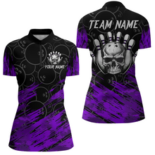 Load image into Gallery viewer, Purple Skull Bowling Shirt for Men &amp; Women Custom Funny 1/4 Zip Bowling Team Jersey BDT470