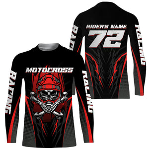 Skull MX Jersey Red Personalized UPF30+ Kid Women Men Dirt Bike Shirt Off-Road Jersey MX Racing PDT667