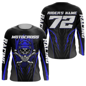 Skull MX Jersey Blue Personalized UPF30+ Kid Women Men Dirt Bike Shirt Off-Road Jersey MX Racing PDT667