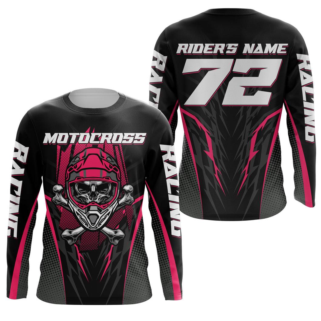 Skull MX Jersey Pink Personalized UPF30+ Kid Women Men Dirt Bike Shirt Off-Road Jersey MX Racing PDT667