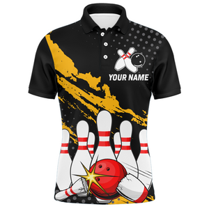 Custom Bowling Shirts For Men Black Bowling Team Jersey Funny Bowling Polo Shirts BDT228