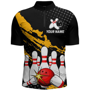 Custom Bowling Shirts For Men Black Bowling Team Jersey Funny Bowling Quarter-Zip Shirts BDT230