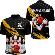 Load image into Gallery viewer, Custom Bowling Shirts For Men Black Bowling Team Jersey Funny Bowling Quarter-Zip Shirts BDT230