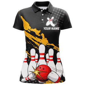 Custom Bowling Shirts For Women Black Bowling Team Jersey Funny Bowling Polo Shirts BDT229