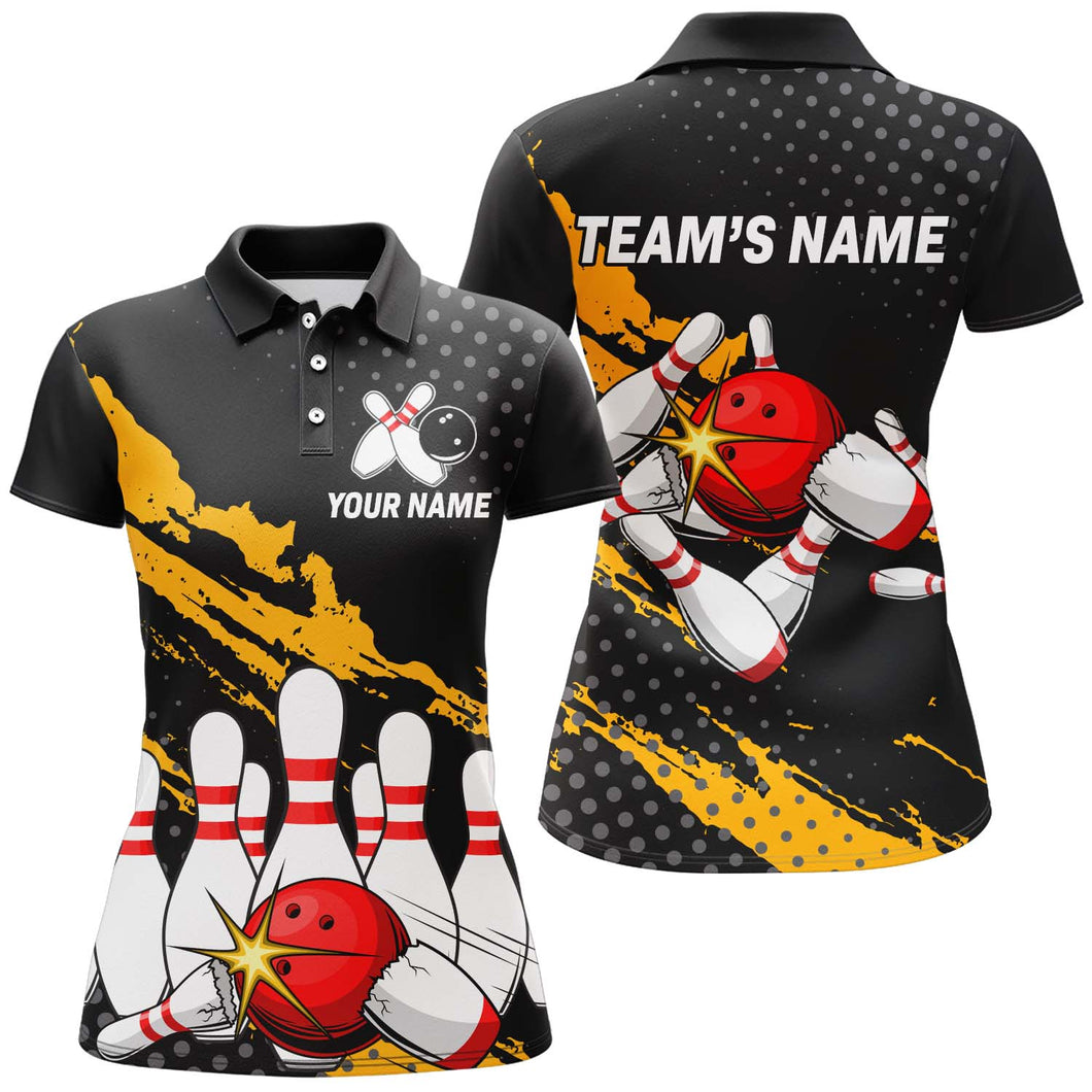 Custom Bowling Shirts For Women Black Bowling Team Jersey Funny Bowling Polo Shirts BDT229