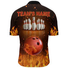 Load image into Gallery viewer, Personalized Men&#39;s Bowling Team Shirt Flame Bowling Jersey Custom Funny Bowling 1/4 Zip Shirt BDT330