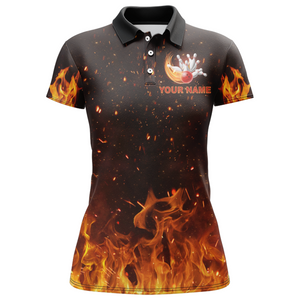 Personalized Women's Bowling Team Shirt Flame Bowling Jersey Custom Funny Bowling Polo Shirt BDT330