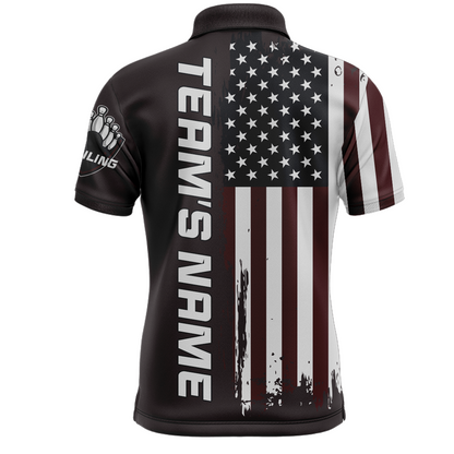 Patriotic Bowling Polo Shirt For Men American Flag Bowling Team Jersey Custom Bowling Shirts BDT263