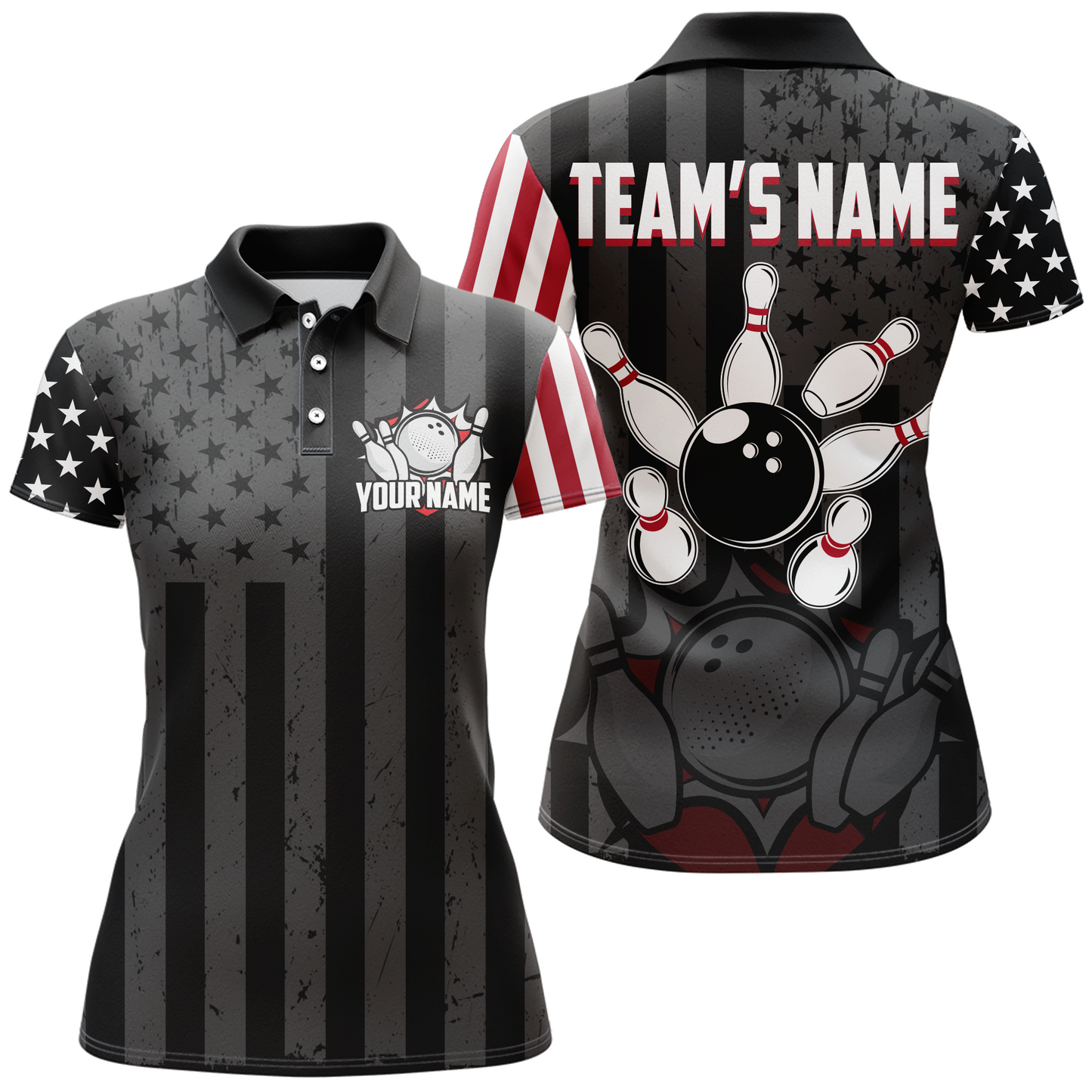 Custom American Bowling Shirt For Women Black Bowling Jersey Team League Bowling Polo Shirt BDT334