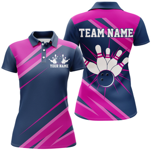 Custom Navy&Pink Bowling Shirt For Men & Women Bowling Team Jersey Polo Bowling Shirts Unisex BDT581