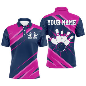 Custom Navy&Pink Bowling Shirt For Men & Women Bowling Team Jersey Polo Bowling Shirts Unisex BDT581