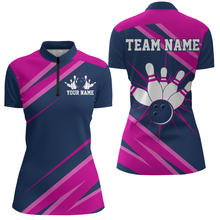 Load image into Gallery viewer, Custom Navy&amp;Pink Bowling Shirt For Men &amp; Women Bowling Team Jersey 1/4 Zip Bowling Shirts Unisex BDT581