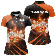 Load image into Gallery viewer, Custom Bowling Jersey For Couples Orange Bowling Polo Shirts For Men And Women BDT491