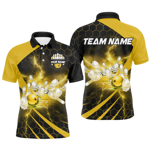 Custom Bowling Jersey For Couples Yellow Bowling Polo Shirts For Men And Women BDT491