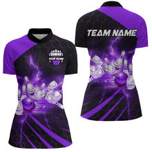 Load image into Gallery viewer, Custom Bowling Jersey For Couples Purple Bowling 1/4 Zip Shirts For Men And Women BDT491