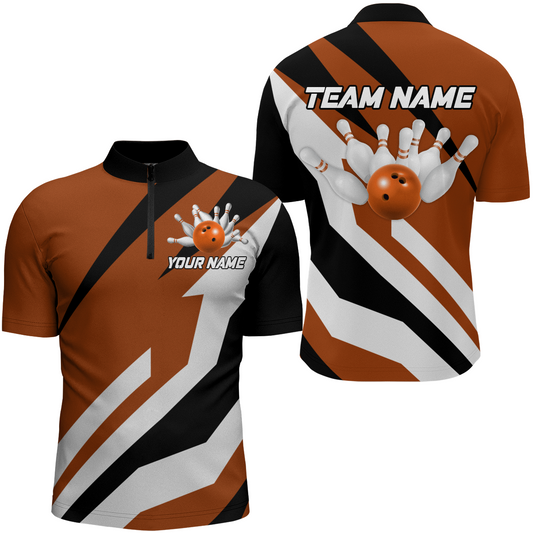 Orange Bowling Shirts Unisex Custom Bowling Jersey Men & Women 1/4 Zip Bowling Team League BDT553
