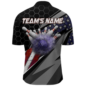 American Flag Bowling Shirt Men Patriotic Bowling Jersey Team Custom Bowling Quarter-Zip Shirt BDT381