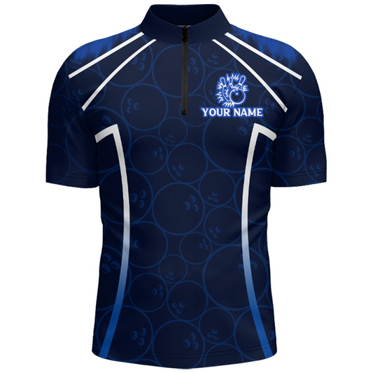 Custom Bowling Quarter-Zip Shirt For Men Navy Bowling Team Jersey Couple Bowling Shirt BDT342