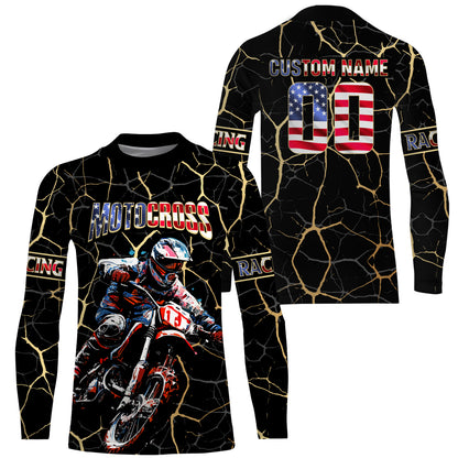 Custom Motocross Jersey Youth Men Women UPF30+ American Flag MX Dirt Bike Shirts Motorcycle PDT706