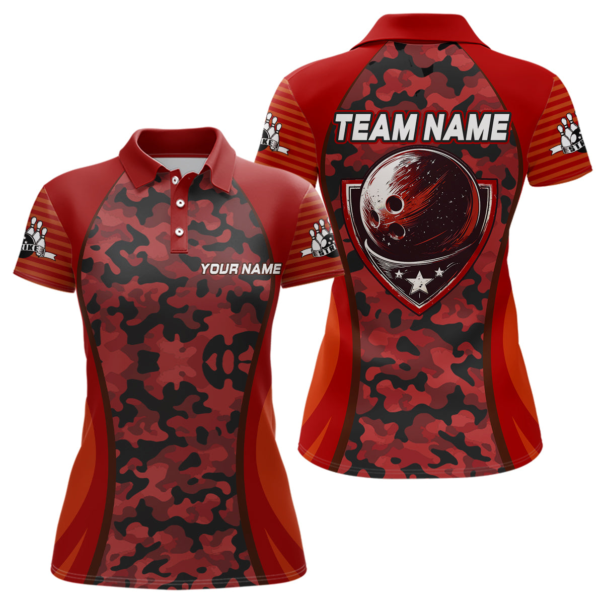 Personalized Camo Bowling Jersey Women Bowling Team Shirt Custom Bowling Polo Shirt BDT327