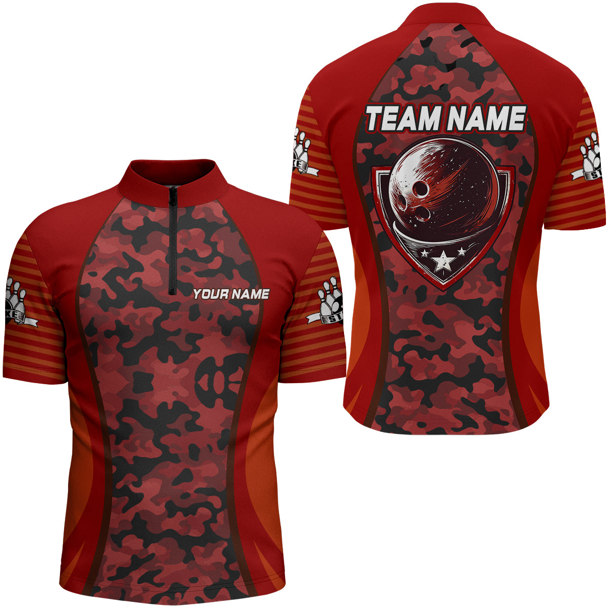 Camo Bowling Jersey For Men Bowling Team Shirt Custom Bowling Quarter-Zip Shirt BDT327