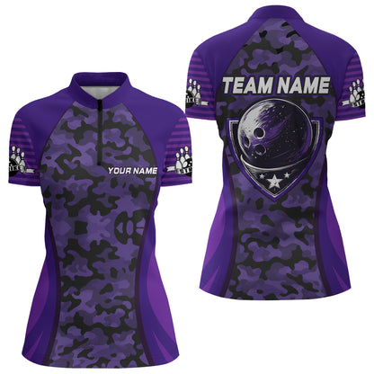 Camo Bowling Jersey For Women Bowling Team Shirt Custom Bowling Quarter-Zip Shirt BDT327