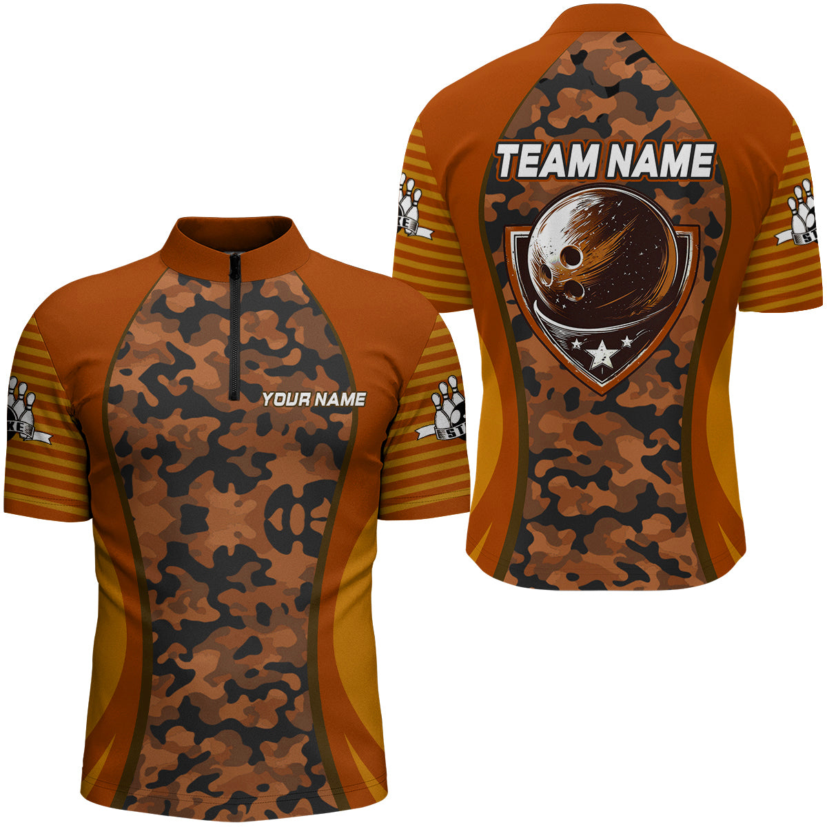 Camo Bowling Jersey For Men Bowling Team Shirt Custom Bowling Quarter-Zip Shirt BDT327