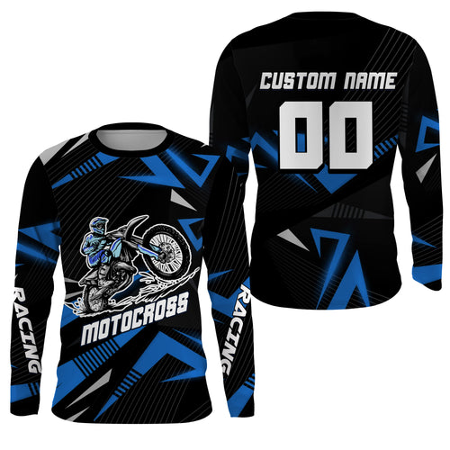 Kid Men Women Dirt Bike Jersey Custom UPF30+ Youth Blue Motocross Shirt Off-Road MX Motorcycle PDT632