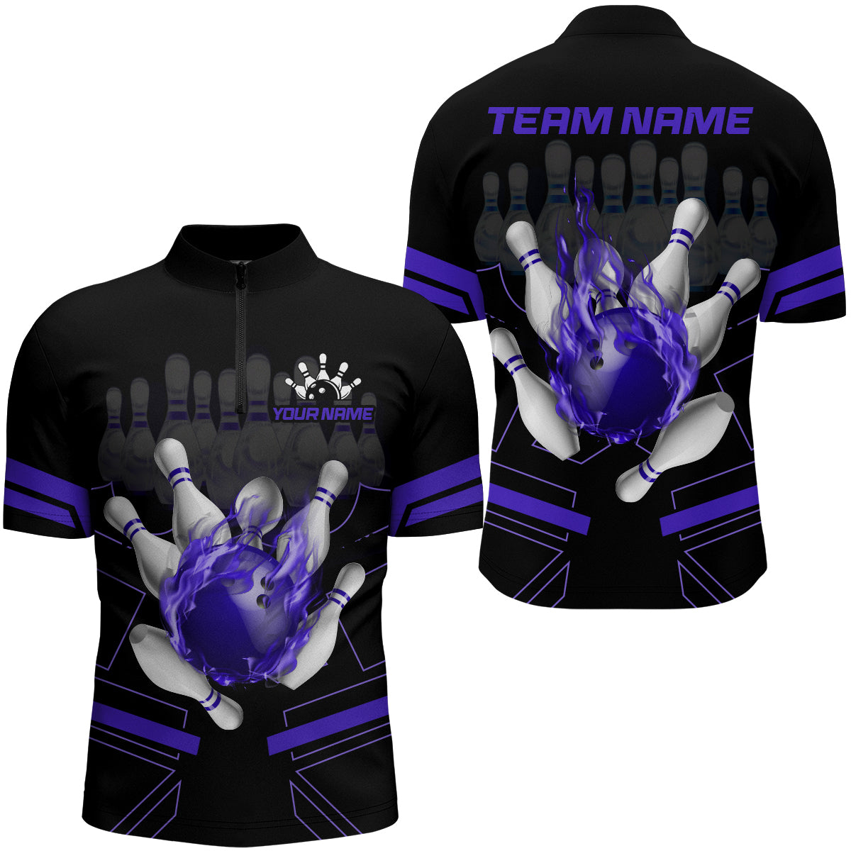 Custom Flame Bowling Jersey For Men Bowling Team Shirt League Bowling Quarter-Zip Shirt BDT303
