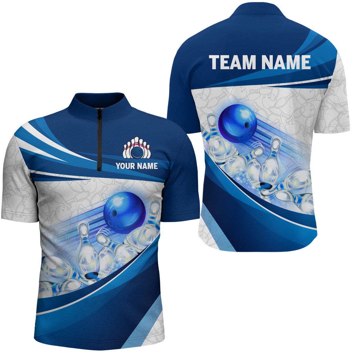 Custom Bowling Shirt For Men Navy Bowling Team Jersey Custom 3D Bowling Quarter-Zip Shirts BDT300
