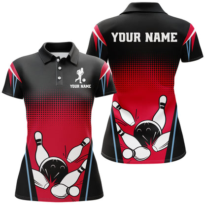 Custom Bowling Polo Shirt Black&Red Bowling Jersey For Women Custom Bowling Team Shirts BDT256