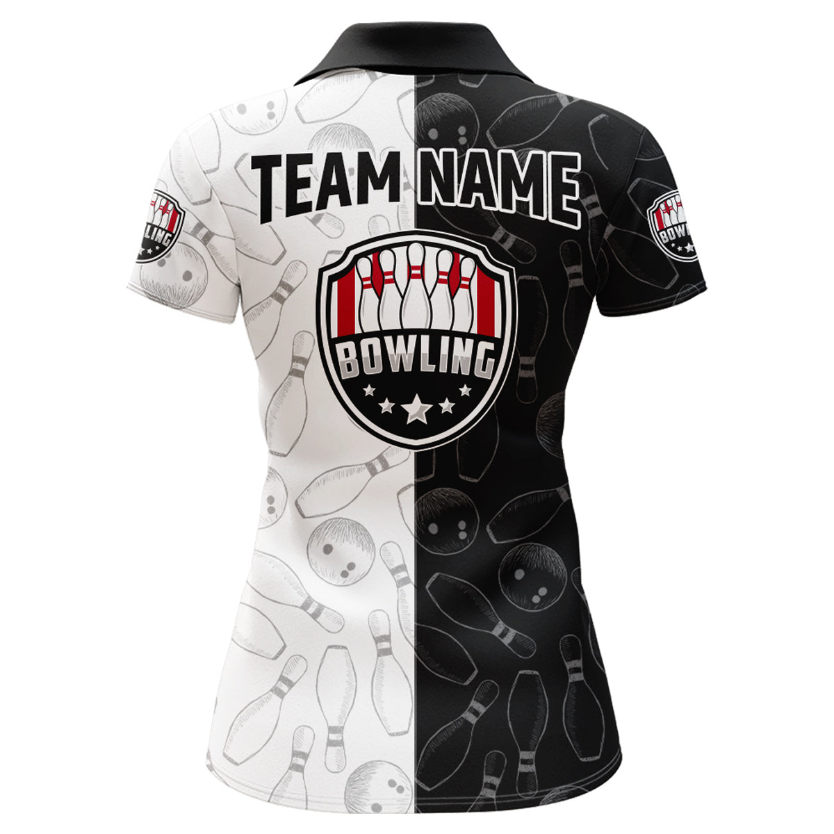 American Bowling Shirts Women Black&White Bowling Team Jersey Custom Bowling Polo Shirt BDT359