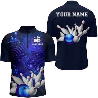 Blue Bowling Jersey For Men Custom Bowling Shirt 3D Bowling Quarter-Zip Shirt For Team BDT250