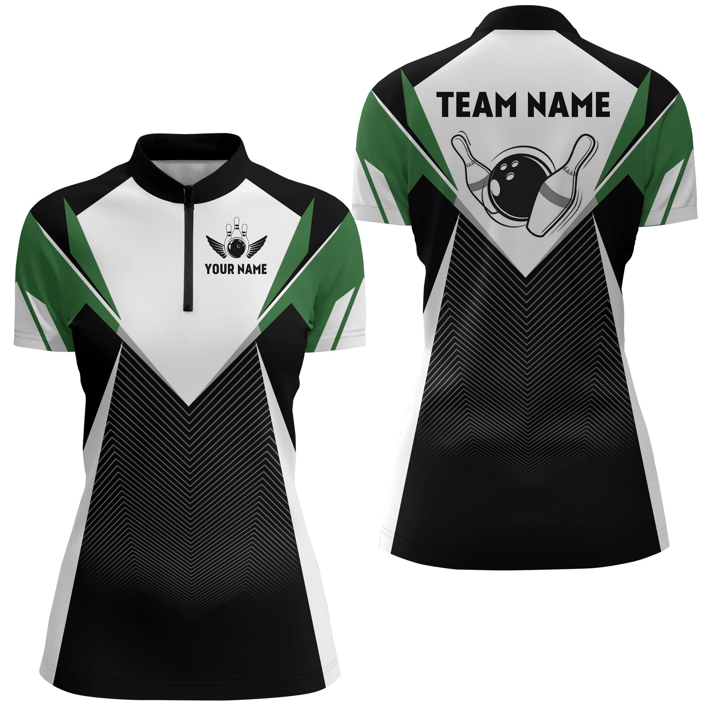 Personalized Bowling Shirt For Women Custom Bowling Quarter-Zip Shirt Green Bowling Jersey BDT252