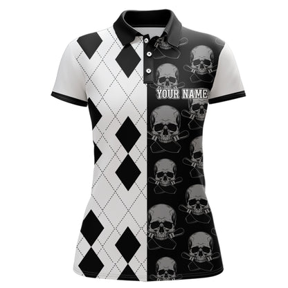 Skull Bowling Jersey Team League Custom Black Bowling Shirt Women Bowling Polo Shirt BDT347