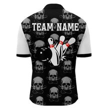 Load image into Gallery viewer, Skull Bowling Jersey Team League Custom Black Bowling Shirt Men Bowling Quarter-Zip Shirt BDT347