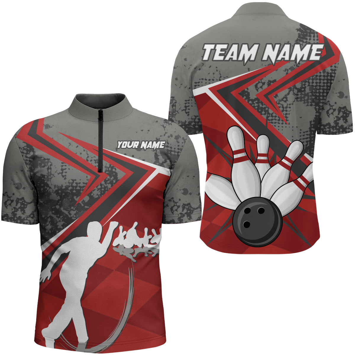 Custom Bowling Jersey For Men Bowling Quarter-Zip Shirt Team Bowling Short Sleeve BDT270