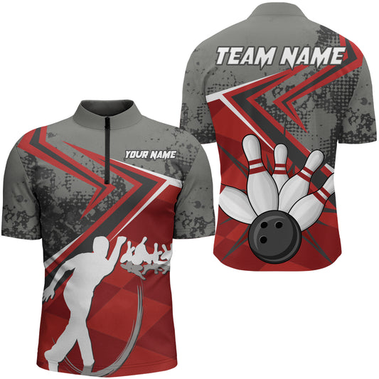 Custom Bowling Jersey For Men Bowling Quarter-Zip Shirt Team Bowling Short Sleeve BDT270