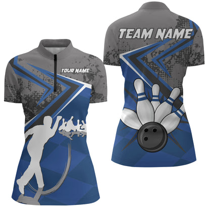 Custom Bowling Jersey For Women Bowling Quarter-Zip Shirt Team Bowling Short Sleeve BDT270