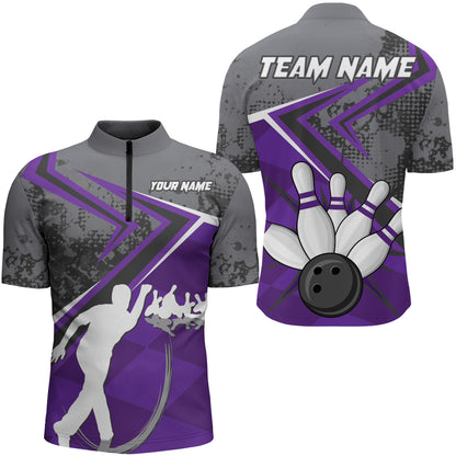 Custom Bowling Jersey For Men Bowling Quarter-Zip Shirt Team Bowling Short Sleeve BDT270