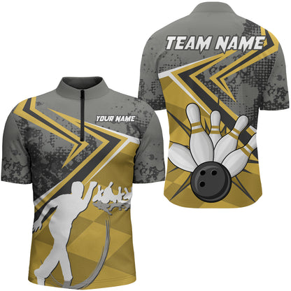 Custom Bowling Jersey For Men Bowling Quarter-Zip Shirt Team Bowling Short Sleeve BDT270