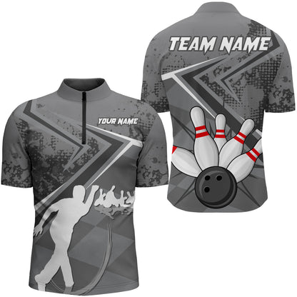 Custom Bowling Jersey For Men Bowling Quarter-Zip Shirt Team Bowling Short Sleeve BDT270