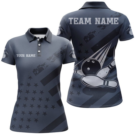 American Flag Bowling Polo Shirt Team Patriotic Bowling Jersey For Women Bowlers Short Sleeve BDT265
